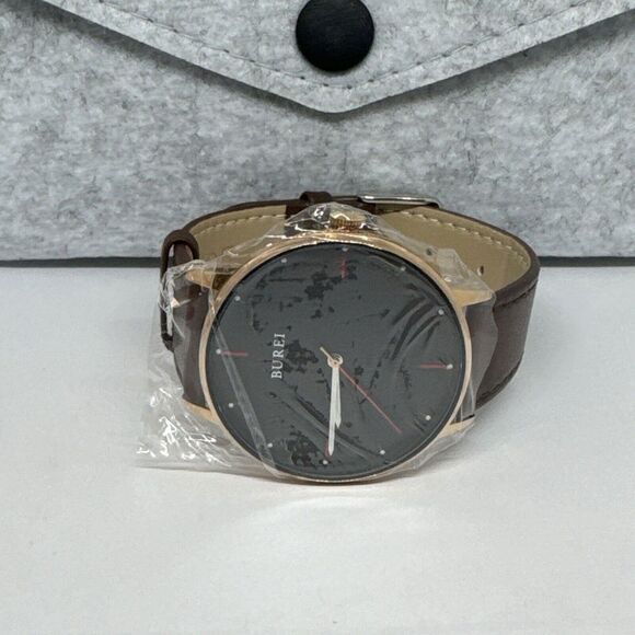 Burei S-19006M Men's Brown Leather Strap Analog Dial Quartz Wrist Watch JNA53 - Picture 6 of 12